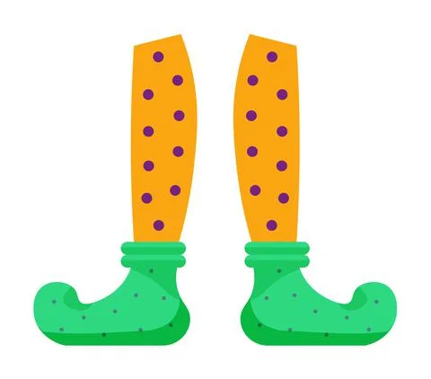 Elf leg in patterned stocking and funny shoe Stock Illustration