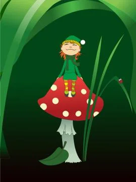 Elf on a mushroom. Stock Illustration