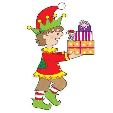 Elf with Present Stock Illustration