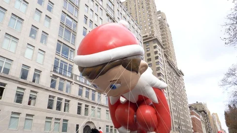 Elf on the Shelf Float Balloon in Macy's Thanksgiving Day Parade Stock Footage 120712225