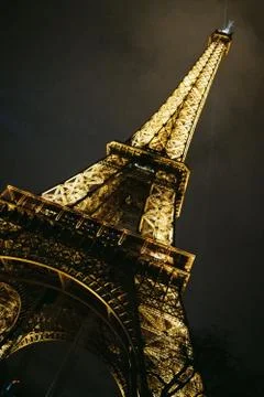 Elf Tower with lights at night, Paris Stock Photos