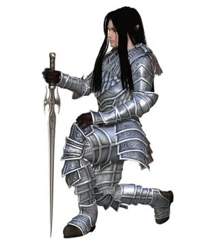 Elf Warrior - Kneeling Stock Illustration