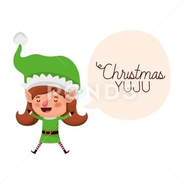 Elf woman with speech bubble about christmas avatar character Stock Illustration