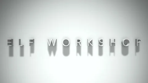Elf workshop 3D title animation white text on a white background Stock Footage 299375515