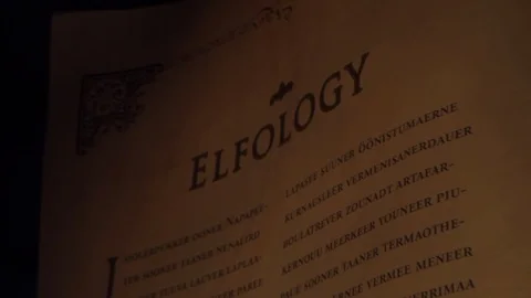 Elfology writing highlight scriptures art design on wall, zooming in shot Stockbeeldmateriaal 111449786