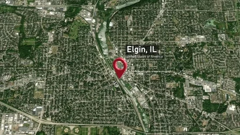 Elgin City Map Zoom (IL, USA) from Space to Earth 스톡 동영상 295392046