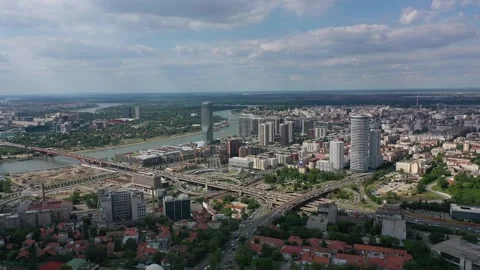 Elgrade Skyline, Belgrade Waterfront and Gazela Interchange, Serbia Stock Footage 344827989