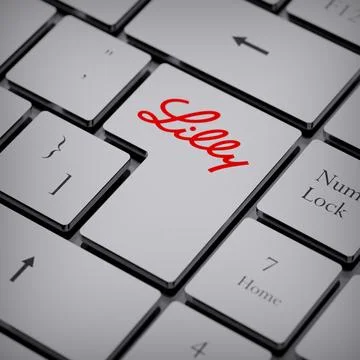 Eli Lilly logo notebook keycap 3d illustration stock market editorial Stock Photos