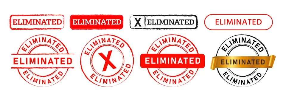 Eliminated rectangle and circle stamp label sticker sign remove terminate Stock Illustration