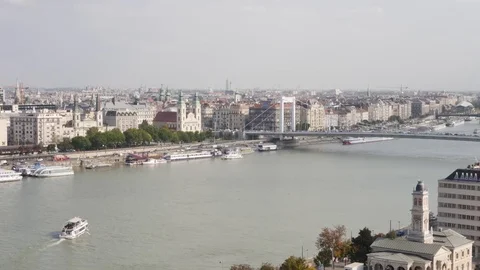 Elisabeth bridge on Danube river Budapest. Stock Footage