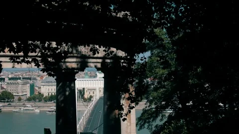 Elisabeth Bridge through a tree in Budapest Stock Footage 69888862