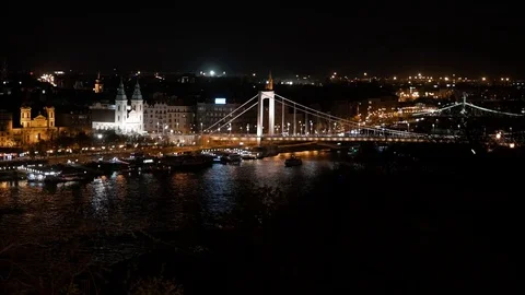 Elisabeth bridge view at night in Budapest Video stock 74240272