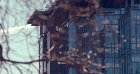 Elite building of modern architecture glazed with blue glass Stock Footage 119612448