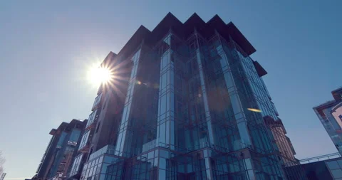 Elite building of modern architecture glazed with blue glass Stock Footage 119612625