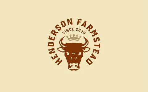 Elite cattle head crown retro badge vector logo template for premium steakhou Stock Illustration