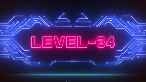 Elite Level 34 Gaming Background for Milestone Success &amp; Futuristic HUD Stock Footage 327631293