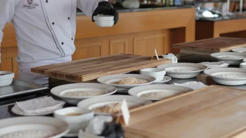 The elite restaurant offers a master class in cooking. Stock Footage 154738974