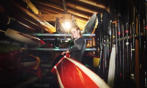 Elite rower getting ready Stock Photos