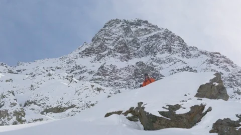 Elite skier performing a backflip and wiping out into powder snow Stock Footage 113240876