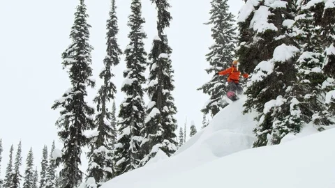Elite snowboarder performs Indy grab stunt while snowboarding on mountain slope Stock Footage 116788408