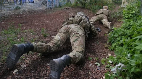 Elite squad sneaking up on the enemy territory Stock Footage 97148475