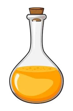 Elixir in glass bottle. Orange magic potion illustration isolated on white. F Stock Illustration