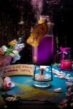 Elixir Of Love. Bottle With Pink Liquid. Stock Photos