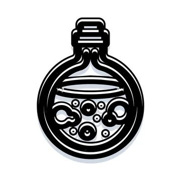 Elixir potion bottle with bubbles black and white Stock Illustration