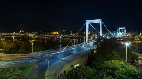 Elizabeth bridge by night in 4K Video stock 53789357