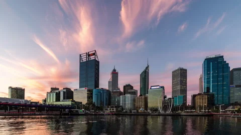 Elizabeth Quay and City of Perth Sunset ... | Stock Video | Pond5