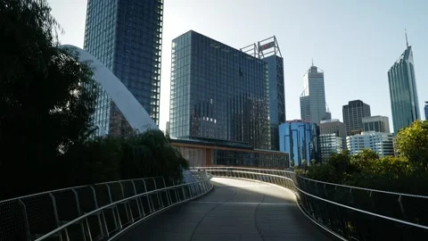 Elizabeth Quay Bridge and Perth business headquarters 6K Stock Footage 312089734