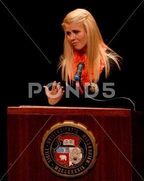 Elizabeth Smart speaks about child abuse experience in Jesse Auditorium - 2014 Stock Photos