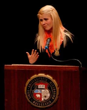 Elizabeth Smart speaks about child abuse experience in Jesse Auditorium - 2014 Stock Photos