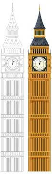 Elizabeth Tower Clock Face Vector Illustration in Color and Line Art Stock Illustration