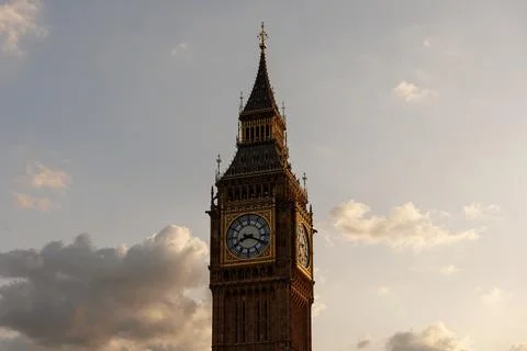 Elizabeth Tower clockface at sunset light, London Stock Photos