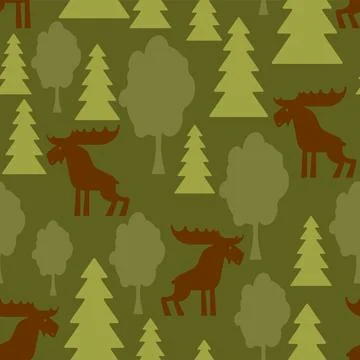 Elk in forest Military Pattern seamless. Deer and trees Soldierly and prote.. Stock Illustration