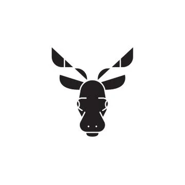 Elk head black vector concept icon. Elk head flat illustration, sign Stock Illustration