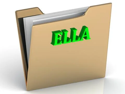 ELLA- bright green letters on gold paperwork folder on a white background Stock Illustration
