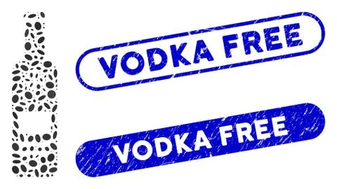 Ellipse Collage Cold Vodka Bottle with Distress Vodka Free Seals Stock Illustration