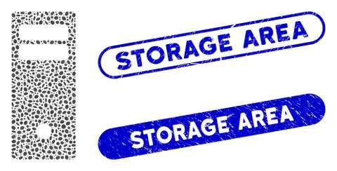 Ellipse Collage Computer Mainframe with Scratched Storage Area Seals Stock Illustration