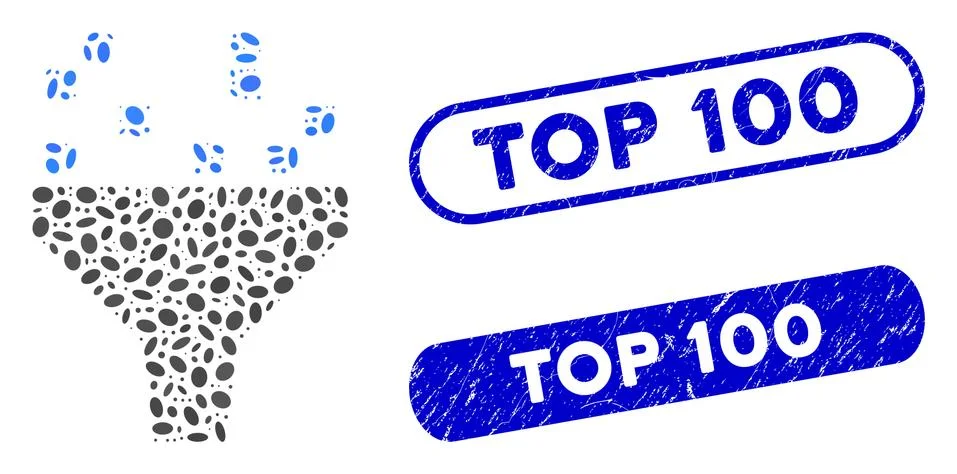 Ellipse Collage Data Filter with Textured Top 100 Stamps Stock Illustration