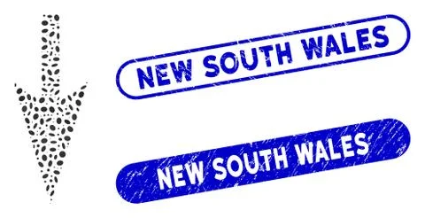 Ellipse Collage Sharp Down Arrow with Grunge New South Wales Watermarks Stock Illustration