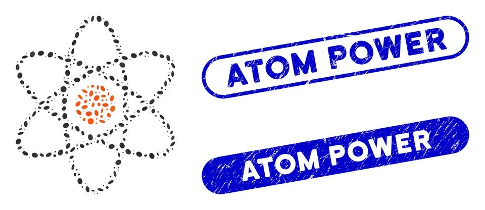 Elliptic Collage Atom with Distress Atom Power Seals Stock Illustration