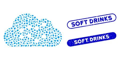 Elliptic Collage Cloud Charts with Scratched Soft Drinks Stamps イラスト素材