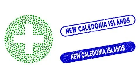 Elliptic Collage Create with Scratched New Caledonia Islands Stamps Stock Illustration