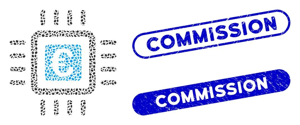 Elliptic Collage Euro Processor with Textured Commission Watermarks Stock Illustration