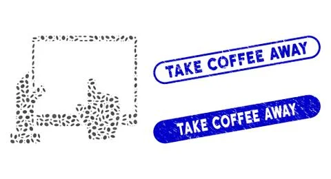 Elliptic Collage Hand Points PDA with Scratched Take Coffee Away Seals 스톡 일러스트