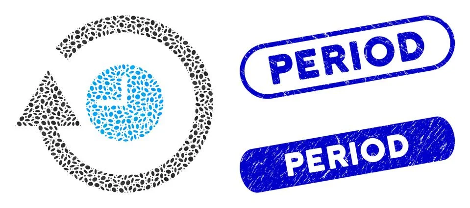 Elliptic Collage Repeat Clock with Distress Period Stamps Stock Illustration