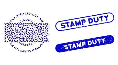 Elliptic Collage Round and Rectangle Frame with Textured Stamp Duty Seals 스톡 일러스트