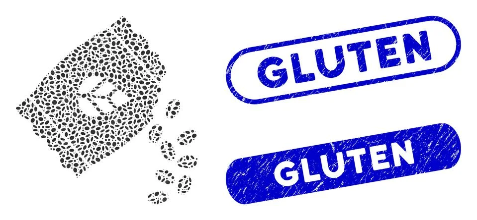 Elliptic Collage Sow Seed Pack with Grunge Gluten Watermarks Stock Illustration